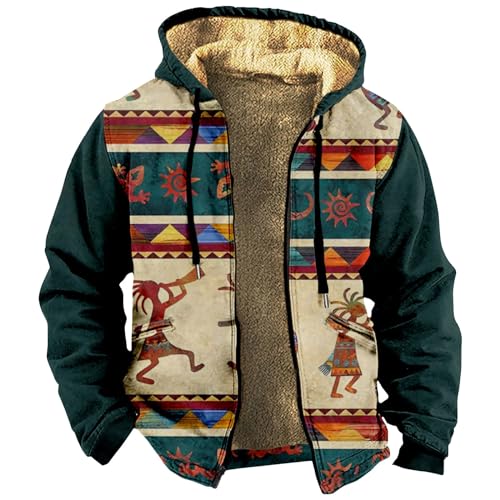 Rosennie Fleecejacke Herren Kariertes Druck Vintage Winterjacke Warme Sweatjacke Mit Kapuze Dicken Gefütterte Jacke Kapuzenjacke Mit Reißverschluss Oversized Hoodie Basic Übergangsjacke Outdoor Jacke von Rosennie