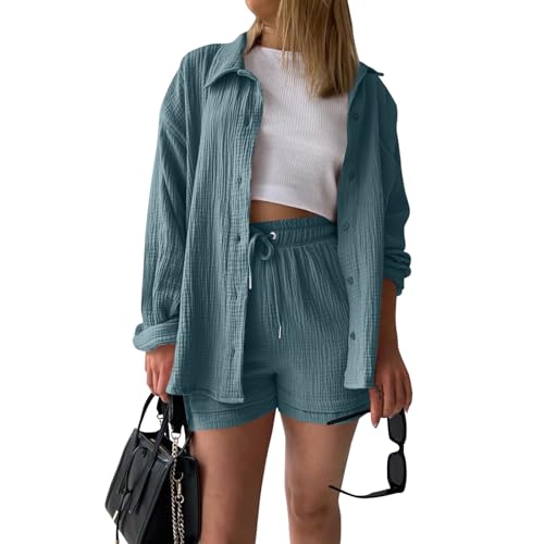 Rosennie Freizeitanzug Damen Longshirt Damen Damen T Shirt Damen T-Shirt Musselin Bluse Damen Zweiteiler Damen Sommer Outfits Damen Lounge Set Damen Musselin Stillshirt von Rosennie