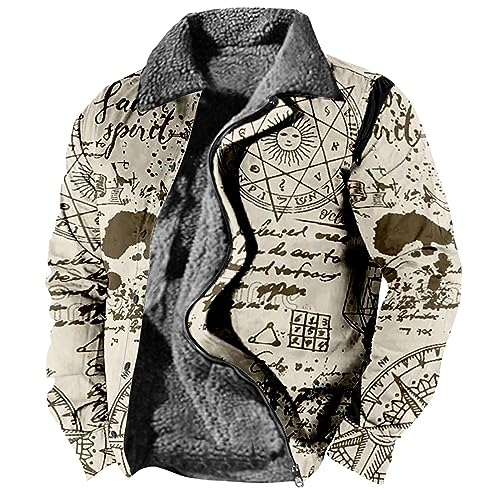 Rosennie Gefütterte Jacke Herren Kariertes Druck Fleecefutter Übergangsjacke Mit Taschen Winterjacke Mit Reißverschluss Warme Teddyfleece Jacke Cowboy Jacke Streetwear Trachtenjacke Holzfäller Jacke von Rosennie