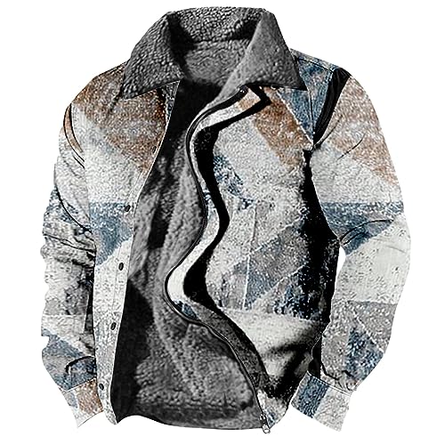 Rosennie Gefütterte Jacke Herren Kariertes Druck Fleecefutter Übergangsjacke Mit Taschen Winterjacke Mit Reißverschluss Warme Teddyfleece Jacke Cowboy Jacke Streetwear Trachtenjacke Holzfäller Jacke von Rosennie
