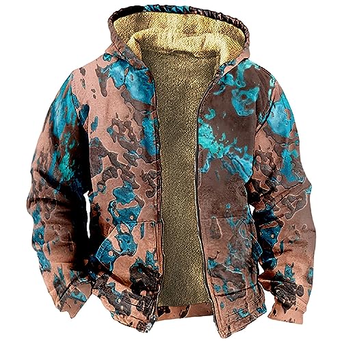 Rosennie Gefütterte Jacke Herren Retro Einfarbiges Dick Kapuzenjacke mit Reißverschluss Sweatjacke Mit Kapuze Warme Fleecejacke Winterjacke Basic Holzfäller Jacke Gefüttert Militär Jacke für Männer von Rosennie