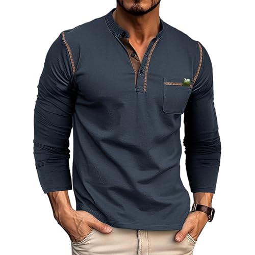 Rosennie Henley Shirt Herren Halbe Knopfleiste Tactical Shirts Langarm Einfarbig Langarmshirt Mit Brusttasche Regular Fit Sport T Shirts Trachtenhemd Basic Sommerhemd Tactical Shirts Arbeitshemd von Rosennie