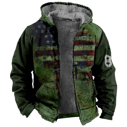 Rosennie Herren Jacke Strickfleecejacke Herren Teddy Fleecejacke Herren Flaggendruck Fleecefutter Übergangsjacke Mit Taschen Winterjacke Mit Reißverschluss Gothic Mantel (Mehrfarbig, 4XL) von Rosennie