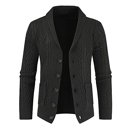 Rosennie Herren Strickjacke V-Ausschnitt Cardigan mit Knopfleiste Pullover Einfarbig Winter Mode Strickpullover Winterpullover Regular Fit Männer Warmes Revers Lose Strickjacke von Rosennie