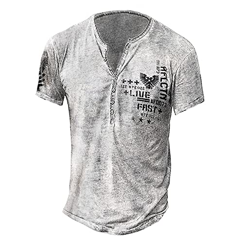 Rosennie Herren T-Shirt Kurzarm Vintage Drucken Knopfkragen Tops Stretch Kurzarm Tees Männer Slim Fit T-Shirt Herren Shirts für Männer Schnelltrocknend Freizeitshirt von Rosennie