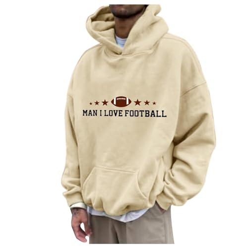 Rosennie Jacke Herren Herren Pullover Sweatshirt Sweatshirt Herren Weihnachten Kapuzen Sweatshirt Herren Fußball Druck Sweatshirt Mit Kapuze Locker Kapuzenpullover Mit Taschen Pulli Decke (Khaki, M) von Rosennie