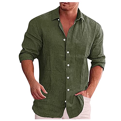 Rosennie Jeanshemd Herren Revers Einfarbiges Knopfleiste Freizeithemd Mit Brusttasche Langarm Hemd Baumwoll Leinen T Shirt Muskelshirts Herren Freizeithemd Sommerhemd Henley Shirt Langarmshirt von Rosennie