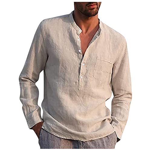 Rosennie Jeanshemd Herren Revers Einfarbiges Knopfleiste Freizeithemd Mit Brusttasche Langarm Hemd Baumwoll Leinen T Shirt Muskelshirts Herren Freizeithemd Sommerhemd Henley Shirt Langarmshirt von Rosennie