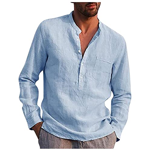 Rosennie Jeanshemd Herren Revers Einfarbiges Knopfleiste Freizeithemd Mit Brusttasche Langarm Hemd Baumwoll Leinen T Shirt Muskelshirts Herren Freizeithemd Sommerhemd Henley Shirt Langarmshirt von Rosennie