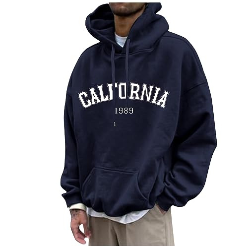 Rosennie Kaschmir Pullover Herren Herren Pullover V Ausschnitt Thermo Pullover Herren California Streetwear Hoodie Mit Kängurutasche Drawstring Sweatshirt Mit Kapuze Sweatjacke Herren (Marine, L) von Rosennie