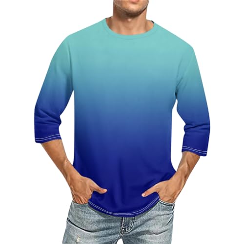 Rosennie Langarmshirts Für Herren Kurzarmhemd Herren Fitness Shirt Herren Shirt 3/4 Arm Herren Rundhals 3D Druck Dreiviertelarm Shirt Casual Papa Tshirt Für Männer Polo Shirt (Hellblau, M) von Rosennie