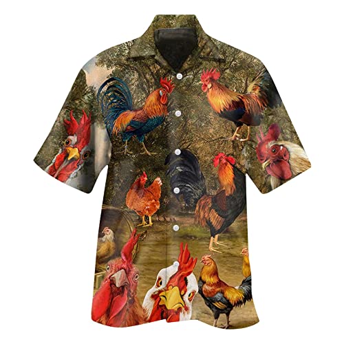 Rosennie Lustige T Shirts Herren, Reverskragen Knopfleiste Huhn Druck Sommerhemd Kurzarm Locker Hawaii Hemd Funny Hemd Oversize Shirt Kompressionsshirt Herren von Rosennie