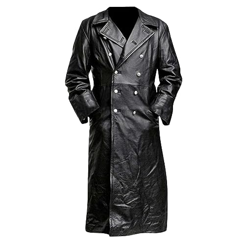 Rosennie Mantel Herren Ledermantel Kunstleder Jacke Jacken Retro Gothic Mäntel Steampunk Langarm Mittellang Mantel Leder Jacke Uniform für Männer Trenchcoat Übergangsjacke S-5XL von Rosennie