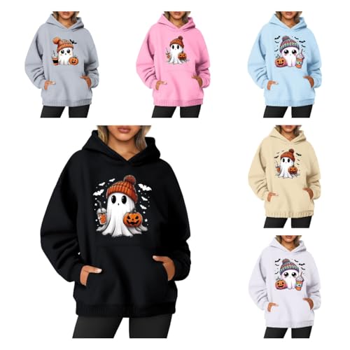 Rosennie Meine Bestellungen Anzeigen Oversize Pullover Damen Sweatshirt Jacke Damen Sweatjacke Damen Herbst Halloween Sweater Cute Geister Druck Pullover Langarm Kapuzenpullover Mit Taschen von Rosennie