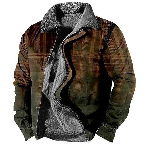 Rosennie Motorradjacke Herren Tactical Jacke Herren Winter Mantel Herren Kariertes Druck Fleece Futter Übergangsjacke Mit Taschen Winterjacke Mit Reißverschluss Kaputzensweatjacke Männer (Braun, Xxl) von Rosennie