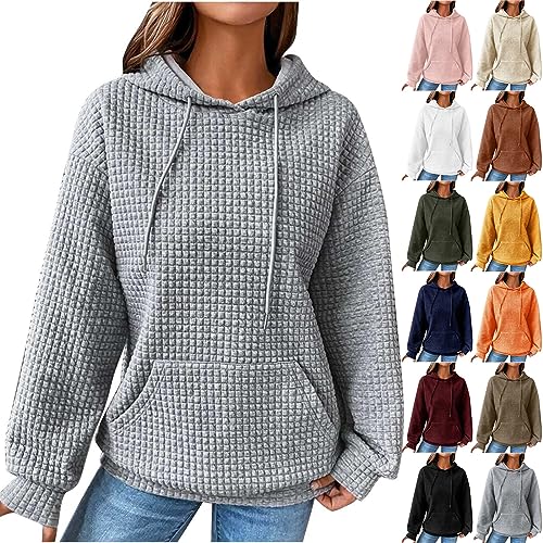 Rosennie Oversize Hoodie Damen Gerippt Sweatshirt mit Kapuze Einfarbiges Kordelzug Y2K Hoodie Baggy Waffel Kapuzenpullover Kuschel Hoodie Locker Pullover für Frauen Leichte Hoody Streetwear von Rosennie