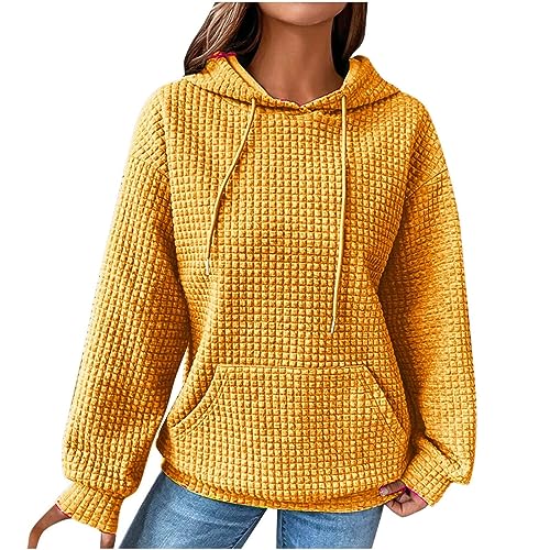 Rosennie Oversize Hoodie Damen Gerippt Sweatshirt mit Kapuze Einfarbiges Kordelzug Y2K Hoodie Baggy Waffel Kapuzenpullover Kuschel Hoodie Locker Pullover für Frauen Leichte Hoody Streetwear von Rosennie