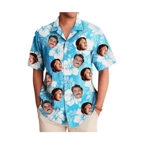 Rosennie Personalisierte Hawaii Hemd mit Gesicht Foto Personalisierte Foto tropischen Blumen Button Down Hemden für Männer Sommer Strand Hemd Personalisierte Kurzarm Button Down Hawaii-Hemd von Rosennie