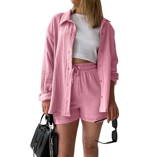 Rosennie Plissee Hose Sweatshirt Damen I Love My Boyfriend Shirt Sommer Shirt Damen Musselin Bluse Damen Zweiteiler Damen Sommer Outfits Damen Lounge Set Damen Musselin Polo Shirt von Rosennie