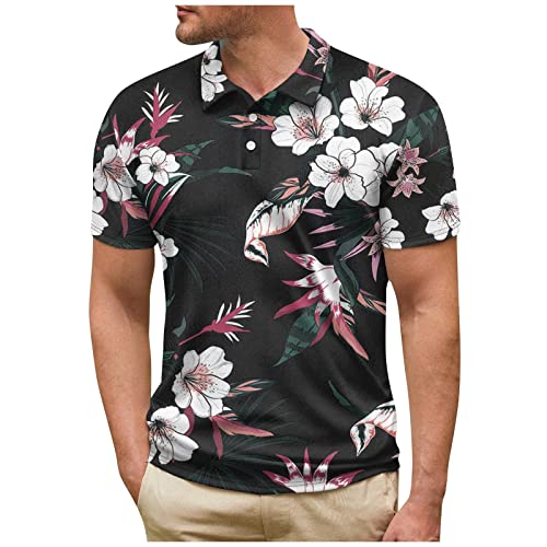 Rosennie Poloshirt Herren V-Ausschnitt Blumen Bedruckt Knopfleiste T Shirt Tailliert Golf Shirt Kurzarm Henley Shirt Basic Arbeits T Shirt Sommer T Shirt Kompressionsshirt Herren Freizeitshirt von Rosennie