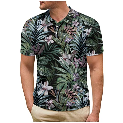 Rosennie Poloshirt Herren V-Ausschnitt Blumen Bedruckt Knopfleiste T Shirt Tailliert Golf Shirt Kurzarm Henley Shirt Basic Arbeits T Shirt Sommer T Shirt Kompressionsshirt Herren Freizeitshirt von Rosennie