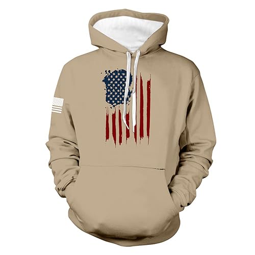 Rosennie Pullis Sweatshirt Jacke Herren Pullover Herren Mit Kapuze Weihnachtspullover Herren Lustig Usa Flagge Druck Fleecefutter Sweatshirt Mit Kapuze Warme Gefütterte Kapuzenpullover (Khaki, L) von Rosennie