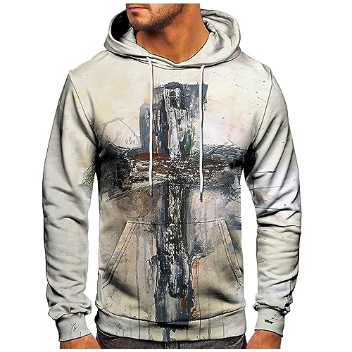 Rosennie Pullover Herren Mit Kapuze Hoddies/Pullies Herren Halloween Pullover Herren Hoodie Herren Schwarz S-6Xl Tie Dye Cross Druck Kordelzug Kapuzenpullover Mit Taschen Decke Hoodie (Weiß, 6XL) von Rosennie