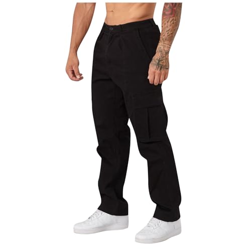 Rosennie Schnittschutzhose Herren Fahrradhose Herren Lang Trainingshose Herren Kurz Einfarbiges Stretch Jogginghose Mit Taschen Elastische Taille Freizeithose Cargohose Herren Schwarz Schwarz L von Rosennie