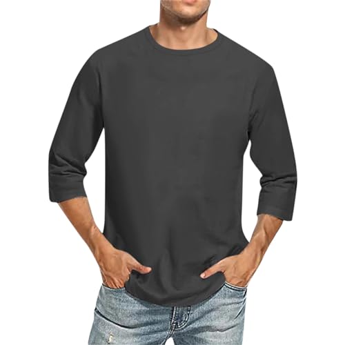 Rosennie Sport Shirt Männer T Shirt Herren Schwarz Hemd Weiss Herren Rundhals Einfarbiges 3/4 Arm Shirt Basic T Shirt Männer Dreiviertelarm Shirt Hemden Herren (Dunkelgrau, M) von Rosennie