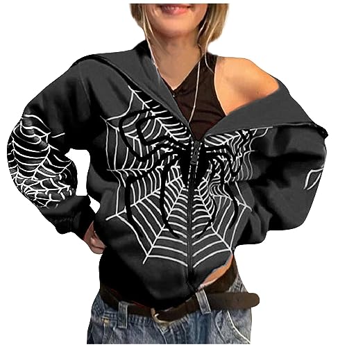 Rosennie Sweatshirtjacke Damen Y2K Zip Up Hoodie Skeleton Hoodie mit Taschen Sweatjacke mit Kapuze Halloween Pullover Leicht übergangsjacke Oversized Sweatshirt kuschel Kapuzenpullover Kapuzenjacke von Rosennie