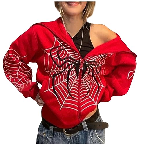 Rosennie Sweatshirtjacke Damen Y2K Zip Up Hoodie Skeleton Hoodie mit Taschen Sweatjacke mit Kapuze Halloween Pullover Leicht übergangsjacke Oversized Sweatshirt kuschel Kapuzenpullover Kapuzenjacke von Rosennie