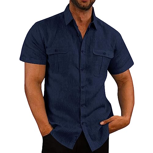 Rosennie T Shirt Herren Revers Gestreifter Druck Sommerhemd Mit Brusttasche Knopfleiste Freizeithemd Kurzarm Hawaiihemd Tailliert Arbeitshemd Formelles Hemd Henley Shirt Hawaiihemd Businesshemden von Rosennie