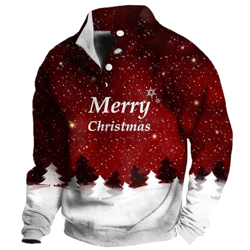 Rosennie Weihnachten Hemd Herren Weihnachts 3D Bedruckte Henley Shirt Langarm V-Ausschnitt Cowboy Hemd Funny Laufshirt Hässliche Weihnachtspullover Weihnachts Sweatshirt Für Männer Outdoor Pullover von Rosennie