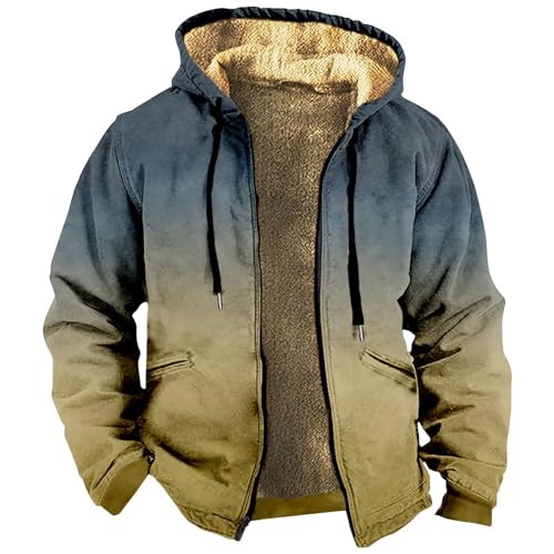 Rosennie Winterjacke Herren Geometrischer Druck Sweatjacke Mit Kapuze Oversized Hoodie Jacke Mit Reißverschluss Fleecefutter Kapuzenjacke Warme Gefütterte Jacke Dicken Winterparka Cowboy Jacke von Rosennie