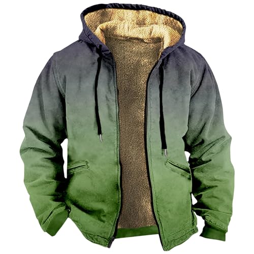 Rosennie Winterjacke Herren Geometrischer Druck Sweatjacke Mit Kapuze Oversized Hoodie Jacke Mit Reißverschluss Fleecefutter Kapuzenjacke Warme Gefütterte Jacke Dicken Winterparka Cowboy Jacke von Rosennie