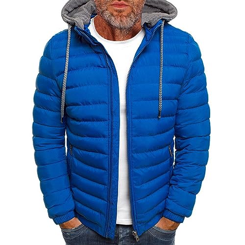 Steppjacke Herren Einfarbiges Daunenjacke Mit Reißverschluss Decken Hybrid Jacke Mit Taschen Thermal Winterjacke Basic Bomberjacke Full Zip Up Kapuzenjacke Übergangsjacke Daunenalternative Mantel von Rosennie