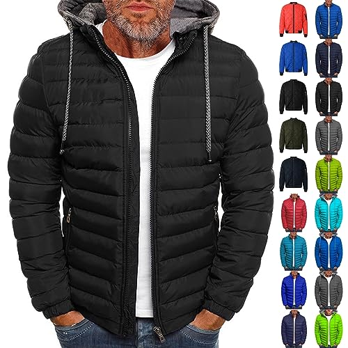 Steppjacke Herren Einfarbiges Daunenjacke Mit Reißverschluss Decken Hybrid Jacke Mit Taschen Thermal Winterjacke Basic Bomberjacke Full Zip Up Kapuzenjacke Übergangsjacke Daunenalternative Mantel von Rosennie