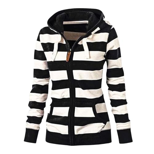 Sweatjacke Damen Oversize Streifen Pullover Sweatshirt Jacke Mit Kapuze Sportjacke Damen Zipper Hoodie Kapuzenjacke Langarm Sweatshirt Sport Style Casual Kapuzenpullover Mit Reißverschluss Black XXL Sweatjacke Damen Oversize Streifen Pullover Sweatshirt Jacke Mit Kapuze Sportjacke Damen Zipper Hoodie Kapuzenjacke Langarm Sweatshirt Sport Style Casual Kapuzenpullover Mit Reißverschluss Black XXL von Rosennie