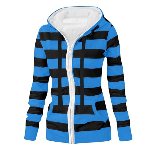Sweatjacke Damen Oversize Streifen Pullover Sweatshirt Jacke Mit Kapuze Sportjacke Damen Zipper Hoodie Kapuzenjacke Langarm Sweatshirt Sport Style Casual Kapuzenpullover Mit Reißverschluss Blue XL Sweatjacke Damen Oversize Streifen Pullover Sweatshirt Jacke Mit Kapuze Sportjacke Damen Zipper Hoodie Kapuzenjacke Langarm Sweatshirt Sport Style Casual Kapuzenpullover Mit Reißverschluss Blue XL von Rosennie