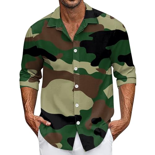 T Shirt Herren Herrenhemden Langarm Herren Poloshirt Kurzarm Revers Musterdruck Hawaii Hemd Mit Knopfleiste Funny T Shirts Regular Fit Leichte Arbeitshemd Fischerhemd Netzhemd Herren (Tarnung, 4XL) von Rosennie