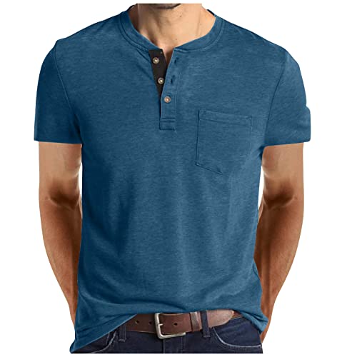 T-Shirt Herren Set Hemd Slim Fit Herren Langarmshirt Herren Rundhals Einfarbiges Knopfleiste Sommer T Shirt Kurzarm Stretch Poloshirt Mit Brusttasche Regular Fit Sport Tshirt T Shirt Weiß Royal Blue M von Rosennie