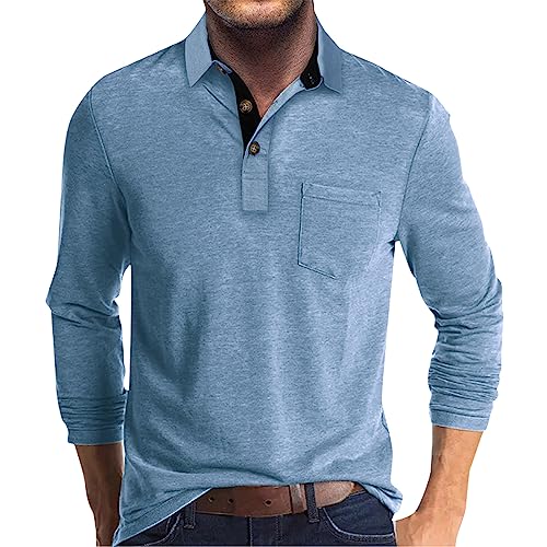 T-Shirt Herren Set Herren Hemd Langarm Regular Fit Herren T-Shirt Halbe Knopfleiste Einfarbig Henley Shirt Langarm Regular Fit Sommer T Shirts Mit Brusttasche Golf Shirt Herren Poloshirt Hellblau M von Rosennie