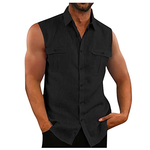 T-Shirt Herren Weiß Funktionsshirt Tshirt Weiss Revers Gestreifter Druck Sommerhemd Mit Brusttasche Knopfleiste Ärmellos Henley Shirt Tank Top Poloshirt Herren (Schwarz-M) von Rosennie