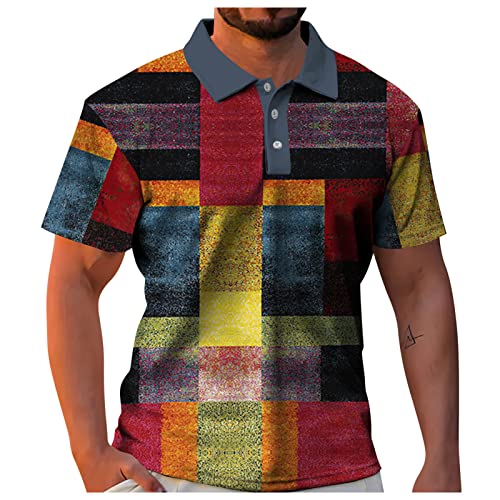 T-Shirt Schwarz Arbeitshemden Herren Langarm T Shirt Weiß Reverskragen Checkered Druck Knopfleiste Golf Shirt Kurzarm Slim Fit Baseball Shirt Sommer T Shirt Herren Poloshirts (Mehrfarbig, XL von Rosennie