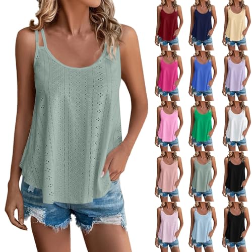 Tank Top Damen Sommer Spaghetti Oberteile Sommermode Ärmellose Shirt U-Ausschnitt Netzoberteil Rückenfrei Netzshirt Elegant Cami Top Locker Camisole Top von Rosennie