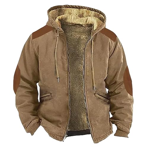 Trenchcoat Herren Lang Herren Jacke Winter Ubergangs Jacke Herren Parker Herren Jacke Retro Einfarbiges Decken Kapuzenjacke Mit Reißverschluss Sweatjacke Mit Kapuze Thermo Fleecejacke (Khaki, 3Xl) von Rosennie