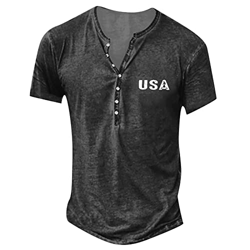 Tshirt Herren Hemd Schwarz Herren Longsleeve Herren V-Ausschnitt Knopfleiste Totenkopf Druck Henley Shirt Kurzarm Klassischer Passform Tactical Shirts Herren Shirts (Schwarz, M) von Rosennie