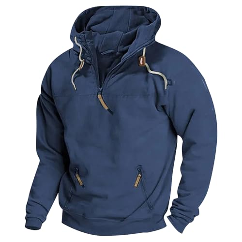 Weihnachtspullover Herren Lustig Hoodie Herren Oversize Herren Pullover Winter Hoodie Jacke Herren Einfarbig 1/4 Zip Pullover Sweatshirt Mit Kapuze Kapuzenpulli Mit Reißverschluss Taschen (Blau, Xxl) von Rosennie