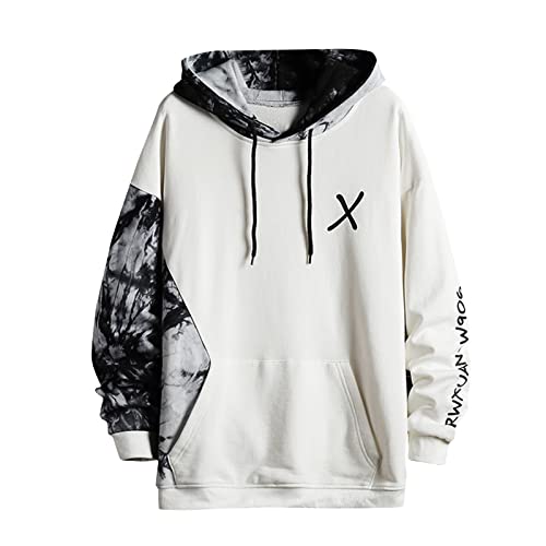 Y2K Zip Up Hoodie Decken Hoodie Herren Longsleeve Herren Japanische Streetwear Hip Hop Hoodie Patchwork Hoodie Oversize Hoodie Urban Pullover Kapuzenjacke Herren (Weiß, 5XL) von Rosennie