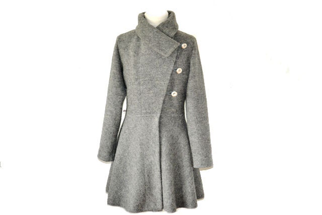 Damen Wollmantel Für Den Winter Grau Meliert Gr.xs-L Nach Maß Wollwalk von RosenrotMode